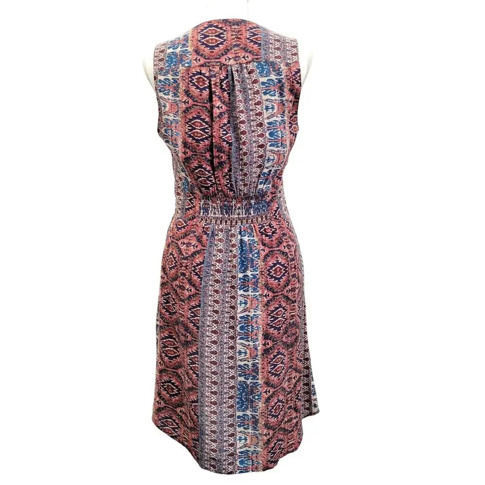 Lucky Brand Dress Women's Medium Sleeveless Smocked Waist Pockets Boho Aztec - Picture 2 of 13